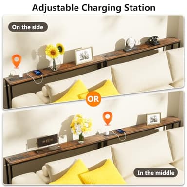 ManGuish 94.4" Long Console Table with Charging Station, Sofa Table with 2 Power Outlets & 2 USB Ports, Metal Frame, with Extension Cord, Behind Couch Table for Living Room Entryway, Rustic Brown - Image 7