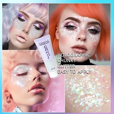 DAGEDA Body Glitter Gel, Face Glitter Body Gel Sequins Shimmer Liquid Eyeshadow, Chunky Glitter for Face Hair Nails, Holographic Cosmetic Laser Powder Festival Glitter Makeup 50ml(White) - Image 4
