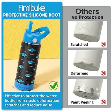 Fimibuke Kids Insulated Water Bottle, 18oz BPA FREE 18/8 Stainless Steel Kid Cup with Straw Travel Tumbler Double Wall Vacuum Leak Proof Toddler Water Bottle for School Boy Girl(1 Pack,White Dinosaur) - Image 5