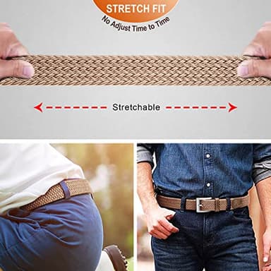 BULLIANT Belt for Men 2Pack,Mens Gift Stretch Braided Web Belt Elastic for Casual Golf Jeans,1 3/8"(Black/Beige,42"-46" Waist Adjustable) - Image 6