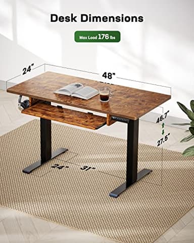 Marsail Standing Desk Adjustable Height with Extra Large Keyboard Tray, Electic 4 Memory Presets Cable Management 2 Storage Hooks, Sit Stand Up for Home Office, Rustic, 48Inch (TZESD14V) - Image 8