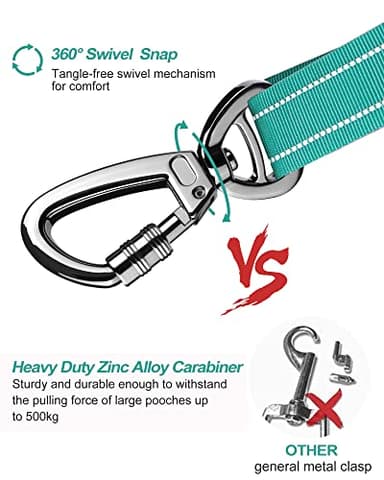AUBELL Dog Seat Belt for Car,2 Pack Set 3-in-1 Adjustable Reflective Bungee Heavy Duty Dog Car Harness Tether with Clip Hook Latch & Buckle,Swivel Zinc Alloy Carabiner,Black+Teal - Image 7