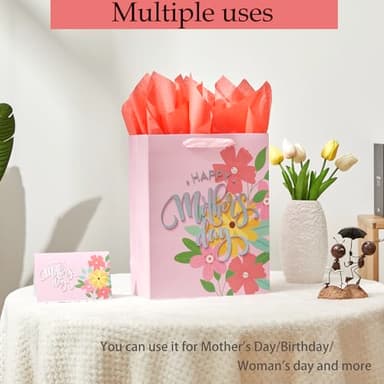 Bobobag 13" Mother's Day Large Gift Bag with Tissue Paper and Handles and Greeting Card for Women - Image 4