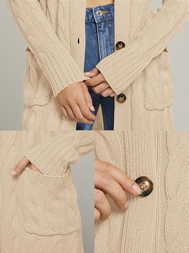 MEROKEETY Women's 2025 Long Sleeve Cardigan Sweater Fall Winter Cable Knit Open Front Button Long Outerwear Apricot - Image 6
