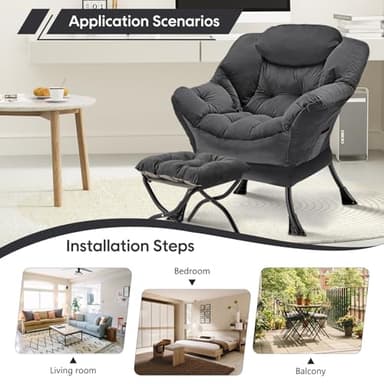 Congermom Lazy Chair with Folding Ottoman Modern Large Accent Chair,Contemporary Lounge Leisure Sofa Chair with Armrests Upholstered Sofa Armchair Reading Chair for Bedroom,Dorm & Office (Dark Grey-f) - Image 5