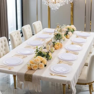 LIYH 120 Pcs White Plastic Plates Wedding Plates Disposable Heavy Duty Scalloped Plastic Plate Includes: 60 Dinner 10.25" & 60 Dessert Plate 7.5" Elegant Gold Rim Suitable for Bridal Shower Party - Image 8