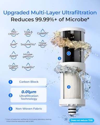 [Ultra Filtration] Waterdrop Water Filter for Sink Faucet, 4000 Gallons Countertop Water Filter System, Filter Life Reminder, 0.01μm Ultra-Filtration System, Reduces 99% Chlorine, WD-CTF-07 (1 Filter) - Image 4