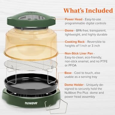 Nuwave Oven Pro Plus Air Fryer, Infra-Red Countertop, 2025 Advanced Convection, No Defrosting or Preheating, Cook Fresh or Frozen, Durable Power Dome, 100 Presets & 50 Memory, PFAS Free, Wild Olive - Image 9