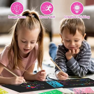 Smasiagon Scratch Paper Art Set for Kids: 2 Pack Scratch Off Arts Crafts Graduation Gifts for Kids Ages 3-12 Girls Boys Students Teens School Classroom Prizes Birthday Party Favor Games DIY Activity - Image 2