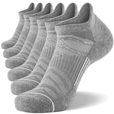 FITRELL 6 Pack Men's Running Socks Ankle Low Cut Cushioned No Show Compression Athletic Sports Gift for Men, Shoe Size 9-12, Light Gray+White - Image 8