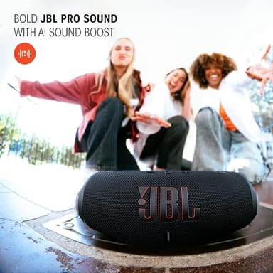 JBL Charge 6 - Portable Waterproof & Drop-Proof Bluetooth Speaker, Bold Pro Sound with AI Sound Boost, 28Hrs of Playtime, Built-in powerbank & Removable Carrying Strap (Black) (Renewed) - Image 3