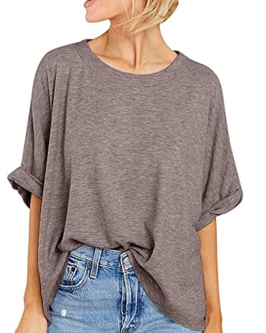 Women Oversized T-Shirt Summer Casual Short Sleeve Loose Tee Tops Brown - Image 1