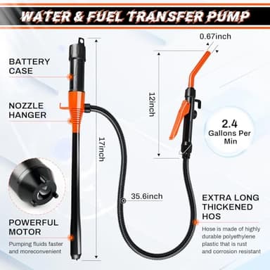 SINGARO Portable Power Battery Pump, Battery Powered Siphon Fuel Transfer Pump, Electric Fuel/Water Transfer Pump 2.4 GPM,Liquid Siphon Pump with Adjustable Flow Control, Gas Can Pump Ideal (Orange) - Image 2