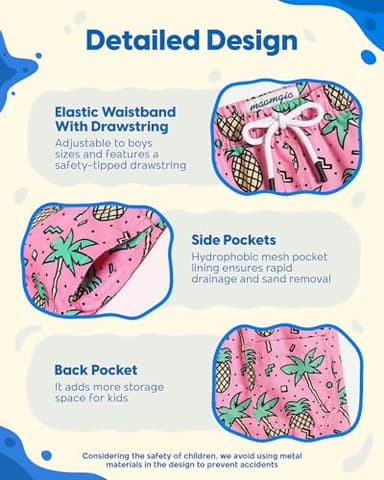 maamgic Boys Swim Trunks Toddler Swim Shorts Little Boys Bathing Suit Swimsuit Toddler Boy Swimwear,Palmpineapple Pink,5 T - Image 3