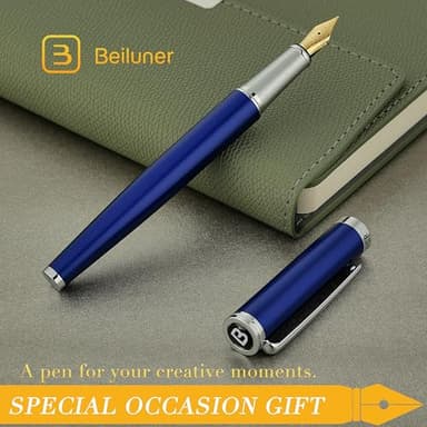 BEILUNER Luxury Fountain Pen Set,Solid 24K Gilded Medium Nib, Modern Classic Limited Edition -Includes 6 Ink Cartridges&Ink Refill Converter with Gift Case-Perfect for Men and Women（Charming blue） - Image 7