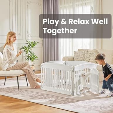 Dog Playpen 4-Panel 24 Inch Safe Secure Indoor Outdoor Pet Fence, Folding Portable 35 x 35 x 24IN, Ideal for Small to Medium Dogs Easy to Clean (White) - Image 7