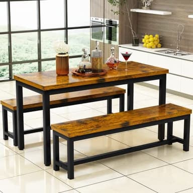AWQM Dining Room Table Set, Kitchen Set with 2 Benches, Ideal for Home, and Room, Breakfast of 43.3x23.6x28.5 inches, Benches 38.5x11.8x17.5 Industrial Brown (A006-11F2-L) - Image 4
