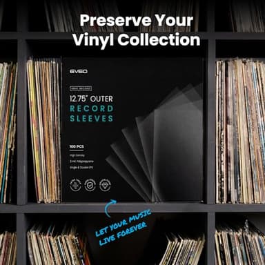 EVEO 100 Vinyl Record Sleeves Outer – Crystal Clear Outer Vinyl Sleeves LP Album Covers 12.75"x12.75" | Perfect Fit Protective 3 Mil Protection for Single & Double LPs - Archival Quality - Image 7
