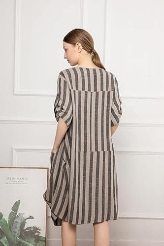 Minibee Women's Ruffle Oversize Casual Midi Dresses with Pockets Style 2 Black Stripe XL - Image 5