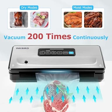 Food Vacuum Sealer Machine 10-In-1 with Bag Storage(Up to 20FT) and Cutter, INKBIRD Food Sealer Vacuum Sealer for Food with Moist/Dry/Canister 5 Food Modes, Starter Kits Bags*5 and Bag Roll*1, 85KPa - Image 3