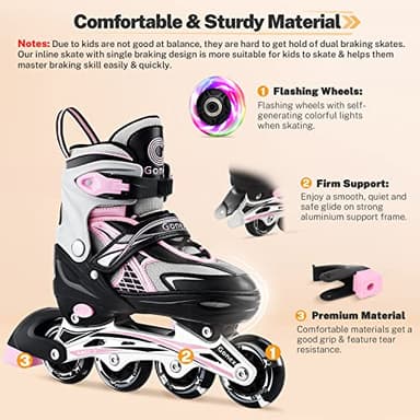 Gonex Inline Skates for Girls Boys Kids, Adjustable Skates Outdoor Blades Inline Roller Skates for Children Teens Women with Light Up Wheels for Indoor Outdoor Backyard Skating, Pink M - Image 6