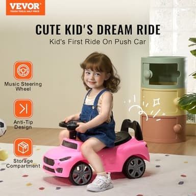 VEVOR Ride On Push Car for Toddlers, Ages 19+ Months, Ride Racer, Sit to Stand Toddler Ride On Toy, Kids Ride On Car with Music Steering, Horn & Under Seat Storage, Ride On Toy for Boys Girls, Pink - Image 2