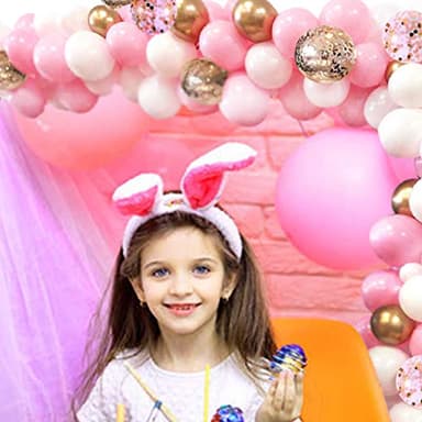 OuMuaMua 60Pcs Pink Gold Confetti Latex Balloons Kit, 12 Inch Pink White Gold Helium Balloons Party Supplies for Confession Proposal Wedding Girl Birthday Baby Shower Party Decoration - Image 3