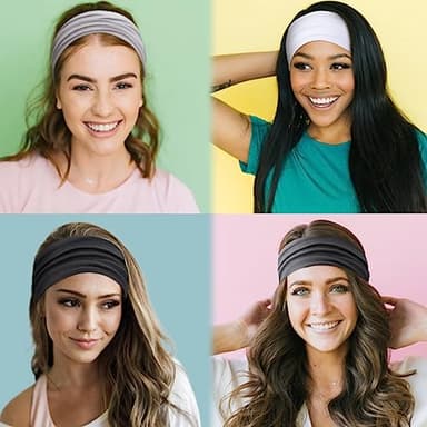 TERSE Headbands for Women, 4 inches Wide, Non Slip Women's Hair Bands, Stretchy Sweat Bands, Hair Accessories for Yoga Workout Every Day Basic Fashion, Black, White, Grey - Image 3