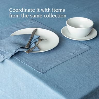 over&back 100%-Linen Woven Tablecloth - Colorful Dining Room Table Cover - Mitered Corner Hems - Machine Washable - Kitchen and Home Decor - Blue - 70x90 - Image 3