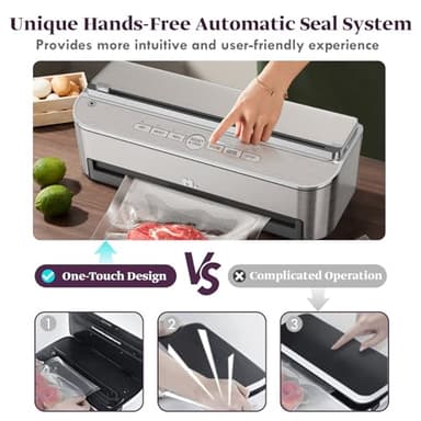 Mesliese Vacuum Sealer Machine, 85kPa 120W Automatic Food Sealer, Powerful Sealing System, Build-in Cutter | Bags Storage | Moist Mode and Air Suction Hose | 2 Bag Rolls and 5pcs Pre-cut Bags - Image 3