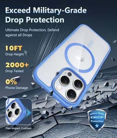 FNTCASE for iPhone 16 Pro Case: iPhone 16 Pro Phone Clear Case Magnetic Military Grade Drop Protection Anti Yellowing Cell Phone Cover - Shockproof Protective Bumper Transparent Cases(E-Ultramarine) - Image 4