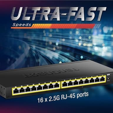 TRENDnet 16-Port Unmanaged 2.5G Desktop Network Ethernet Switch, TEG-S3160, 16 x 2.5Gb RJ-45 Ports, 80Gbps Switching Capacity, Ethernet Splitter, NDAA & TAA Compliant, Lifetime Protection, Black - Image 7