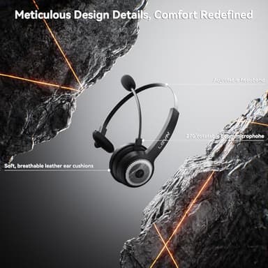 LEVN Wireless Headset with Mic for Work, Wireless Headphones with Mic (AI Noise Cancellation) & Charging Base, 45 Hours Talk Time, Perfect for Work from Home/Office/Call Center/PC/Laptop/Zoom, Black - Image 6