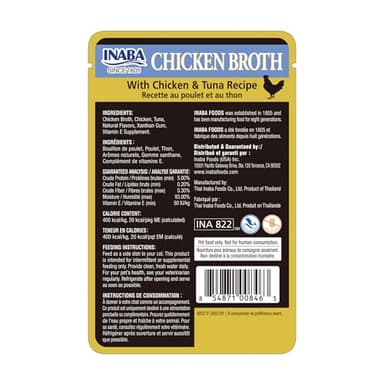 INABA Chicken Broth, Side Dish/Topper for Cats with Vitamin E, 1.76 Ounce Pouch, 8 Pouches Total, Chicken and Tuna Recipe - Image 2