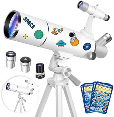 Hawkko Telescope for Adults & Kids – 80mm Aperture 500mm Telescopes for Adults Astronomy, (20X-150X) Portable Refractor Telescope Kit for Beginners with Decorate Stickers, AZ Tripod, Phone Adapter - Image 3