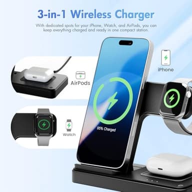Wireless Charging Station for Apple Devices: 3 in 1 Foldable Qi Compact Case-Friendly Charger Stand for iPhone 17-12 & Apple Watch & AirPods Charging Dock for Travel Home Office Desk Nightstand(Black) - Image 4