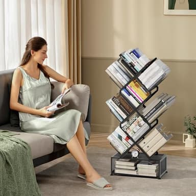 Onadak Metal 6 Tier Bookshelf, No Assembly Needed Foldable Bookcase with Storage Cabinet, Sturdy Standing Shelf for Bedroom Office Corner, Black​ - Image 6