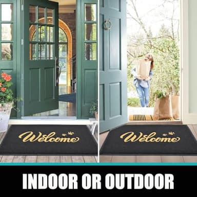 T.HENV Welcome Mat Outdoor, 36x24 All-Season Waterproof Front Door Mat, All-Weather Quick Drying Doormat, Low Profile Indoor, Patio Porch Entryway Floor, Black-Gold - Image 4