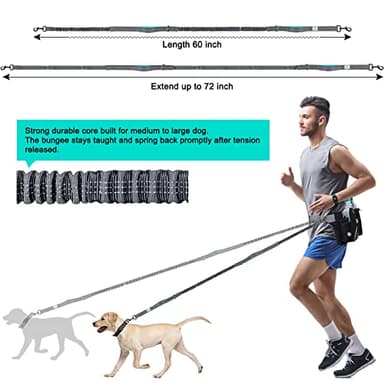 SHINE HAI Retractable Hands Free Dog Leash with Dual Bungees for Dogs, Adjustable Waist Belt Bag, Reflective Stitching Leash for Running Walking Hiking Jogging Biking (for 1 Dog) - Image 4