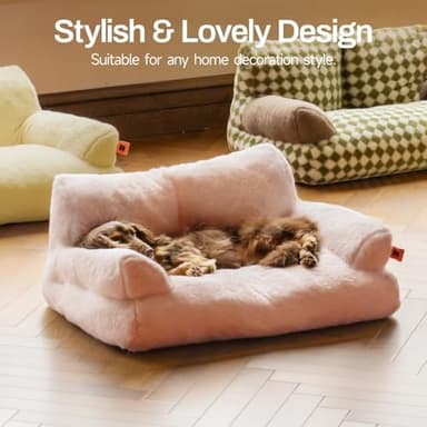MEWOOFUN Cat Bed for Indoor Cats, Washable Dog Beds for Small Dogs & Cats with Removable Cover, Fluffy Cat Couch with Non-Slip Bottom (Pink, 26.0" L X 19.0" W X 13.0" Th) - Image 2