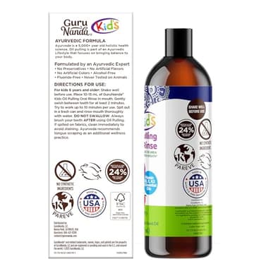 GuruNanda Kids Oil Pulling, Alcohol-Free Mouthwash, Essential Oils & Vitamins for Fresh Breath & Happy Gums for Ages 6 & up, Natural Bubble Berry, 8 Oz - Image 8