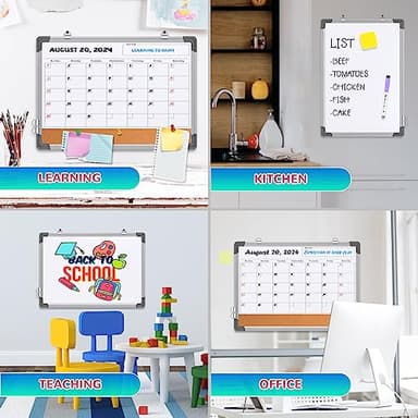 Monthly Calendar Whiteboard Dry Erase Cork Board Combination for Wall, 24"x18" Magnetic Dry Erase Board, Double-Sided White Board, Portable Board for Office, Kitchen, Planning, Memo, School, Home - Image 5