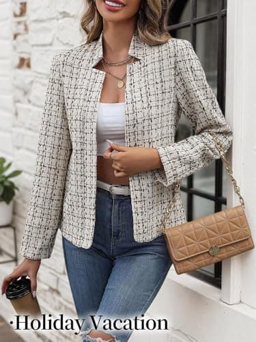 Spring Jackets for Women 2025 Lightweight Light Business Casual Cute Fashion Trendy Sweatshirt Plaid Blazers Women's Clearance Cardigan Work Professional Womens Jacket Suit Suits - Image 3