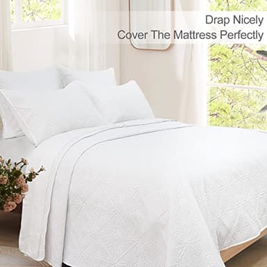 PHF Lightweight Quilt Set King Size, 3PCS Ultra Soft Ultrasonic Bedspread, Geometric Square Pattern Coverlet, Drop Nicely Bed Spread 106" x 96"with 2 Pillow Shams, White - Image 3