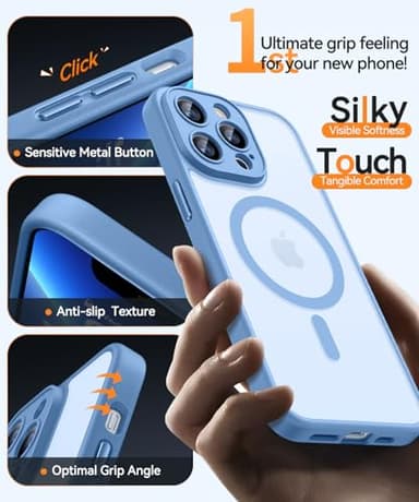 CANSHN Magnetic Compatible with iPhone 13 Pro Case, Upgraded [Full Camera Protection] [Compatible with Magsafe] [Translucent Matte] Shockproof Protective Phone Case Cover 6.1 Inch - Light Blue - Image 6