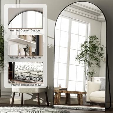 HARRITPURE 76"x46"Full Length Mirror - Arch Floor Mirrors with Aluminum Alloy Frame Free-Standing Wall Mounted or Leaning Large Bedroom Dressing Mirror,Black - Image 3