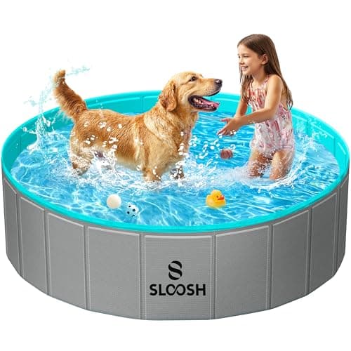 SLOOSH Foldable Dog Kiddie Pool - Portable Hard Plastic Doggie Swimming Pool, Anti-Slip Collapsible Pets Bath Tub Suitable for Kids Indoor Outdoor Backyard Use (48" x 12", Grey) - Image 1