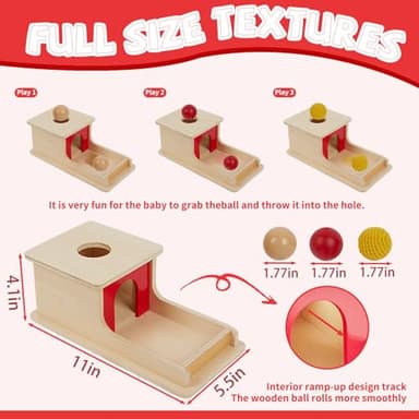 Adena Montessori Wooden Toy for 6-12 Month Baby 3 Balls,Sorting and Stacking Colorful Learning Education Toy for Toddler Kid 1-2 Year Old, Preschool Girl and Boy Gift(Full Size Textures) - Image 2