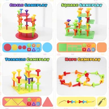 Peg Board Toy set 73Pcs DIY Building Stacking Toys for Kids 3-6 Years Old,STEM Educational Kids Toy for Brain Development,Montessori Sensory Toys,Upgrade Various Foam Board Plastic Lacing String Game - Image 3