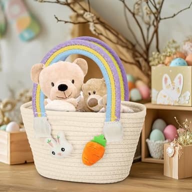 Dulsaera Easter Basket, Baby Easter Basket with Handle for Easter Eggs Hunt, Empty Easter Baskets for Kids Girl, Yellow - Image 4